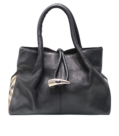 Horn Toggle Tote, £120, Handbags, Black, Leather, Front view
